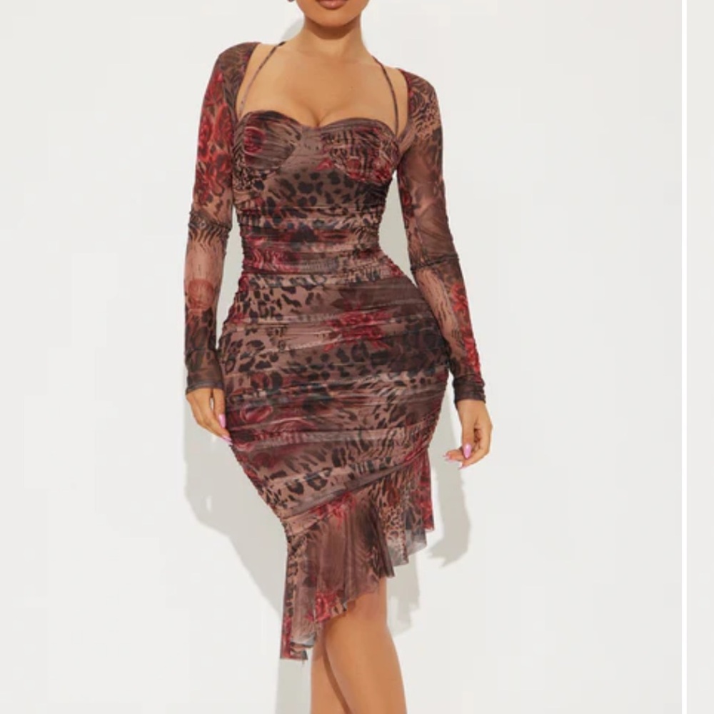 Leopard Mesh Midi Dress